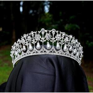 Silver Drop Pearl Princess Diana Tiara Bridal Crown Birthday Wedding Gift Diadem